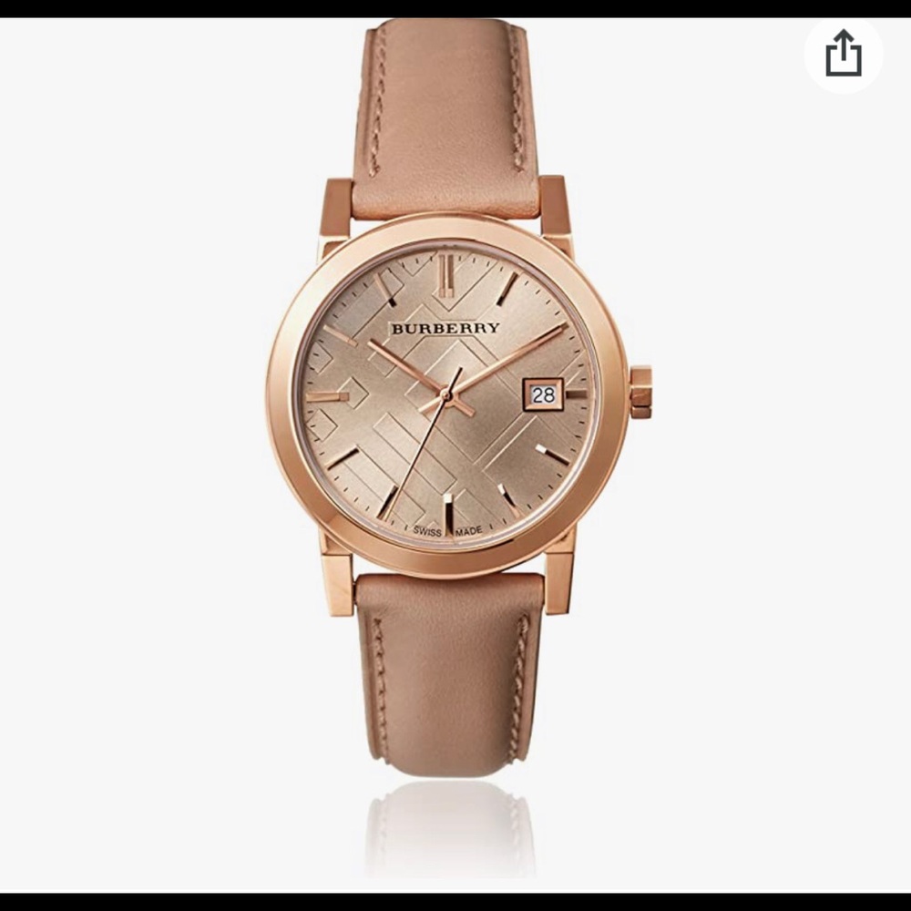 BURBERRY WOMEN'S THE CITY ROUND BEIGE LEATHER STRAP WATCH